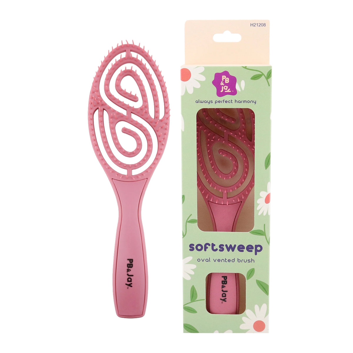 PB & Jay Softsweep Swirl Oval Vented Detangling Hair Brush – Soft Blue & Berry Pink 12pcs