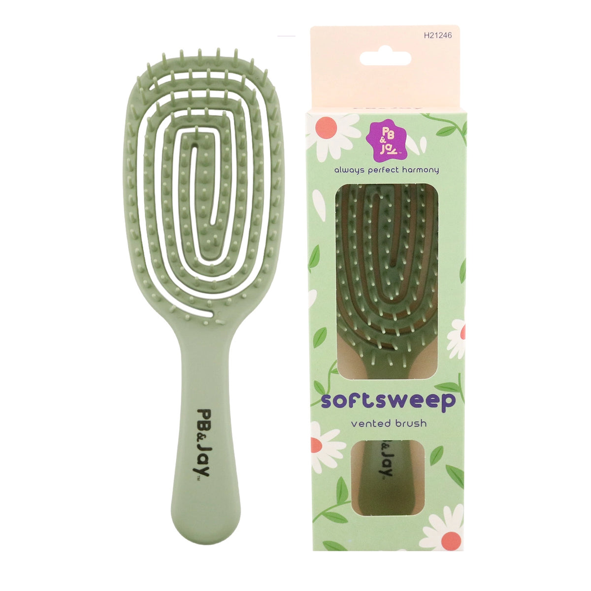 PB & Jay Softsweep Curved Vented Detangling Hair Brush – Sage Green & Apricot Orange 12pcs