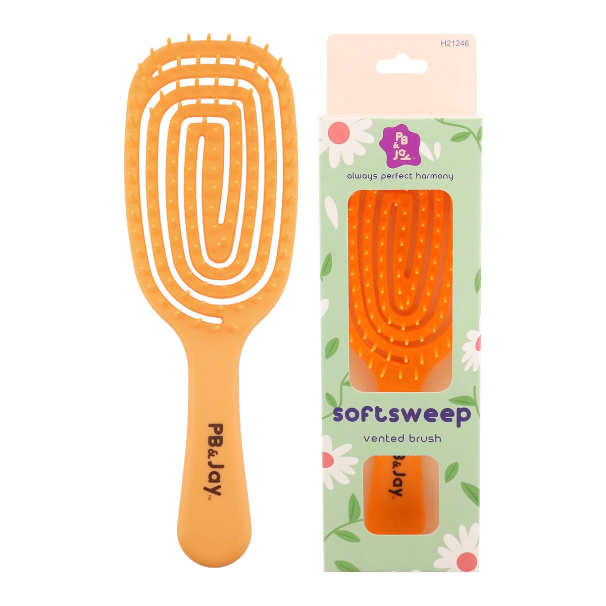 PB & Jay Softsweep Curved Vented Detangling Hair Brush – Sage Green & Apricot Orange 12pcs