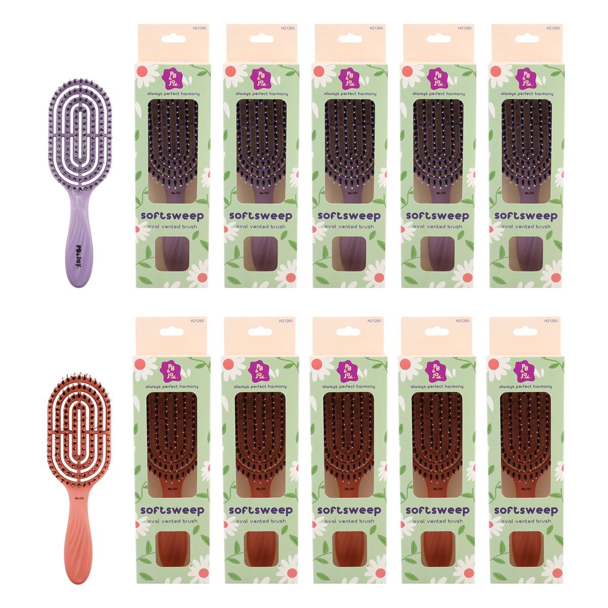 PB & Jay Softsweep Oval Vented Detangling Hair Brush – Lavender & Terracotta (12pcs)