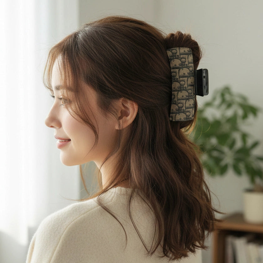 Large Canvas Monogram Hair Claw Clip – 10.5cm (H2453)