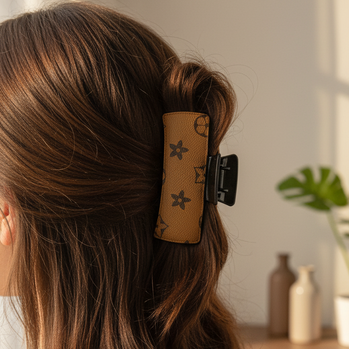 Monogram Leather-Wrapped Hair Claw for High-End Style - 10.5CM (H2454)