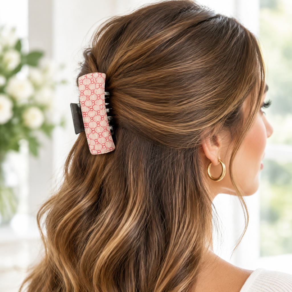 Monogram Hair Claw Clips – 10cm Rectangular Matte Hair Accessories (Assorted Colors) (H2497)