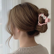 Sparkly Feline Hair Claw Clip – 8.5cm Large Hollow-Out Kitty Silhouette Hair Jaw with Rhinestone Heart Bow (H2504)