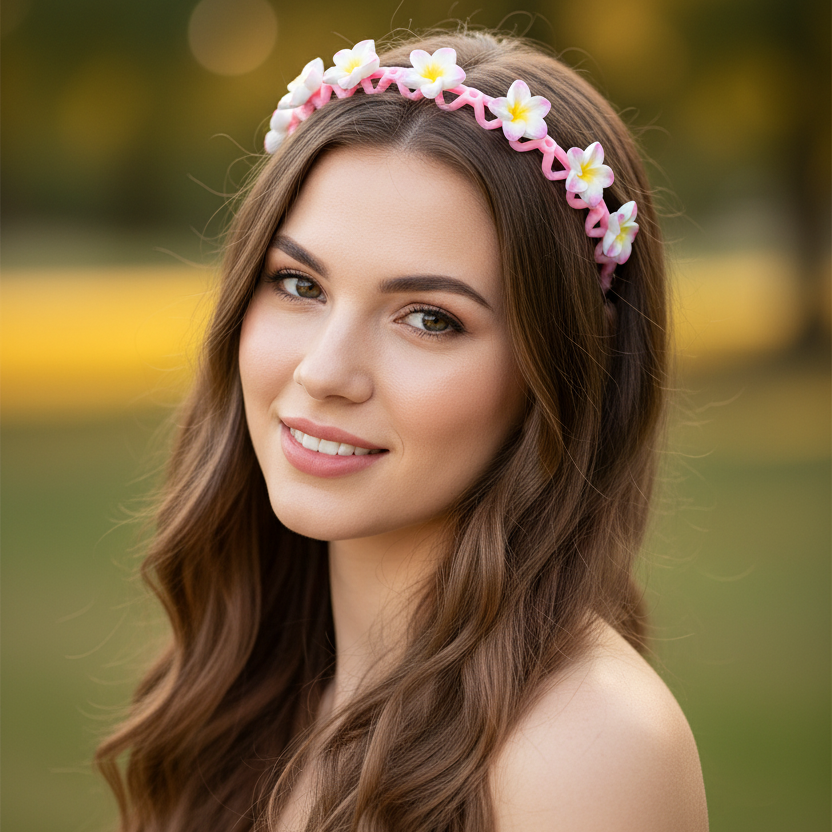 Floral Plumeria Flower Headbands for Girls and Women – 12-Piece Zig-Zag Plastic Hair Band Set, Hawaiian Frangipani Luau Hair Accessories, Multi-Color Bulk Pack (HB-51168M)