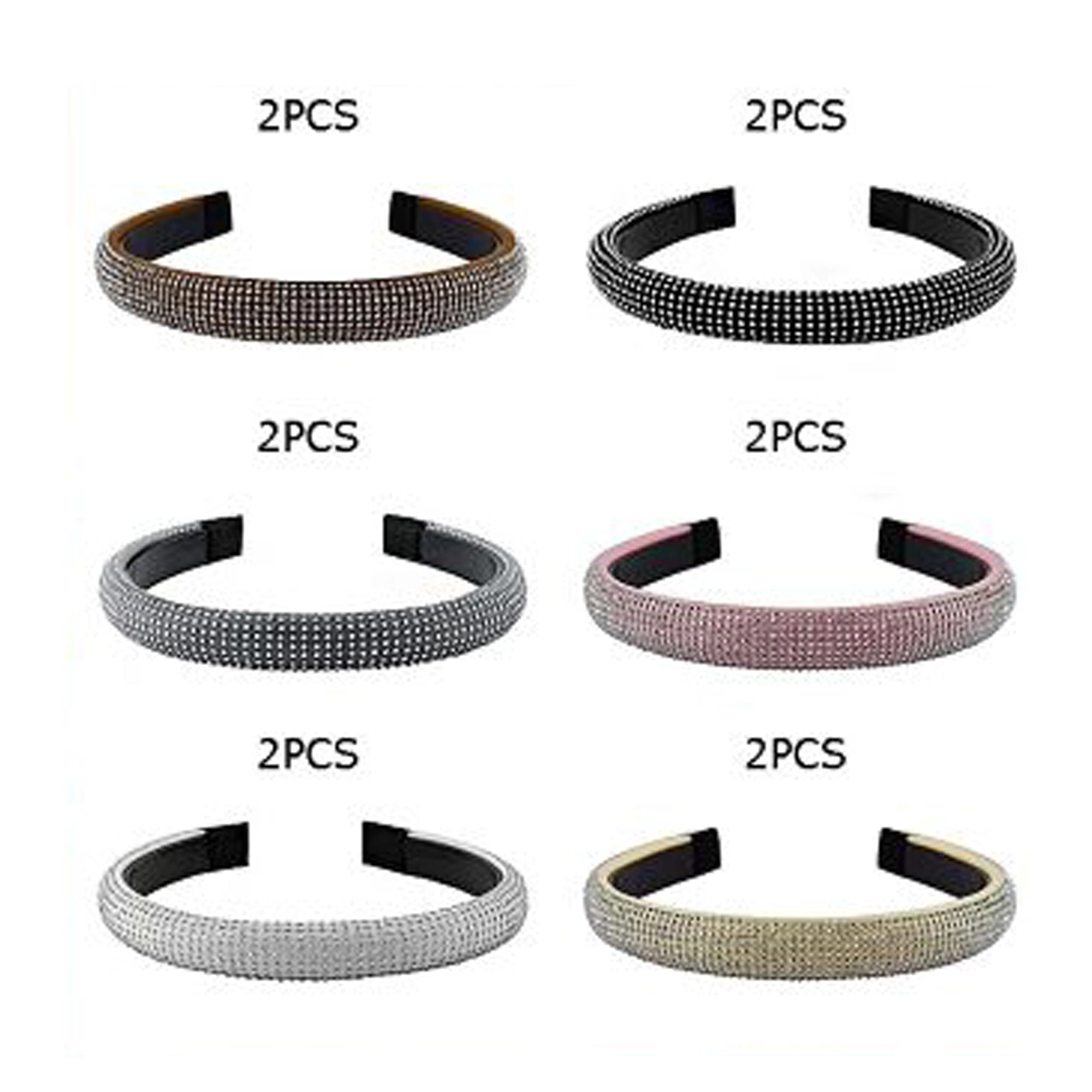 Sparkling Padded Rhinestone Headbands | 12-Piece Assorted Color Set (HB-51227M)
