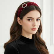 Pearl Rhinestone Headband for Women & Girls – Elegant Studded Hair Band with Pearl Circle Accent (HB-6006AT)