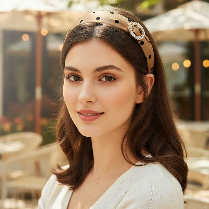 Polka Dot Rhinestone Headband for Women & Girls – Stylish Padded Fashion Hair Band (HB-6007AT)