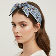 Paisley Print Bow Headband for Women & Girls – Large Patterned Ribbon Hair Band with Long Tails (HB-6015AT)