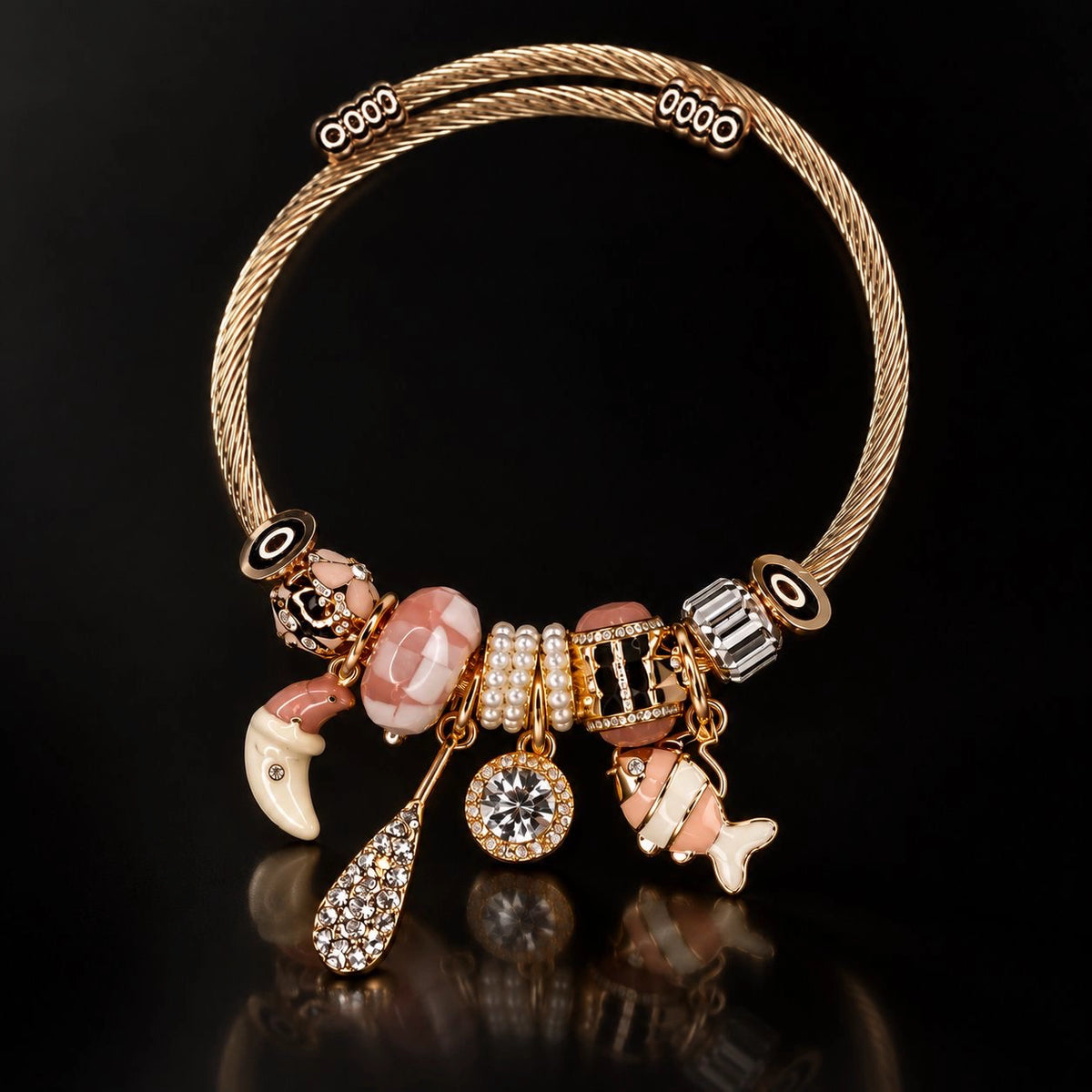HB00001 - Gold Plated Charm Bracelet with Crystal & Enamel Charms – 100% Brass Fashion Jewelry