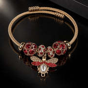 HB00006 - 18K Gold Plated Red Crystal Dragonfly Charm Bangle Bracelet – 100% Brass