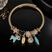 HB00012 - Gold-Plated Multicolor Charm Bracelet – 100% Brass Cable Bangle with Star, Heart, Pearl & Turquoise Charms