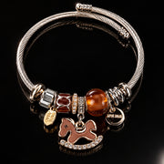 HB00023 - Gold Plated Twisted Cable Charm Bracelet – 100% Brass Horse Pendant & Crystal Accent Bangle