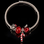 HB00033 - Gold Plated Christmas Charm Cable Bracelet with Red Holiday Charms – 100% Brass