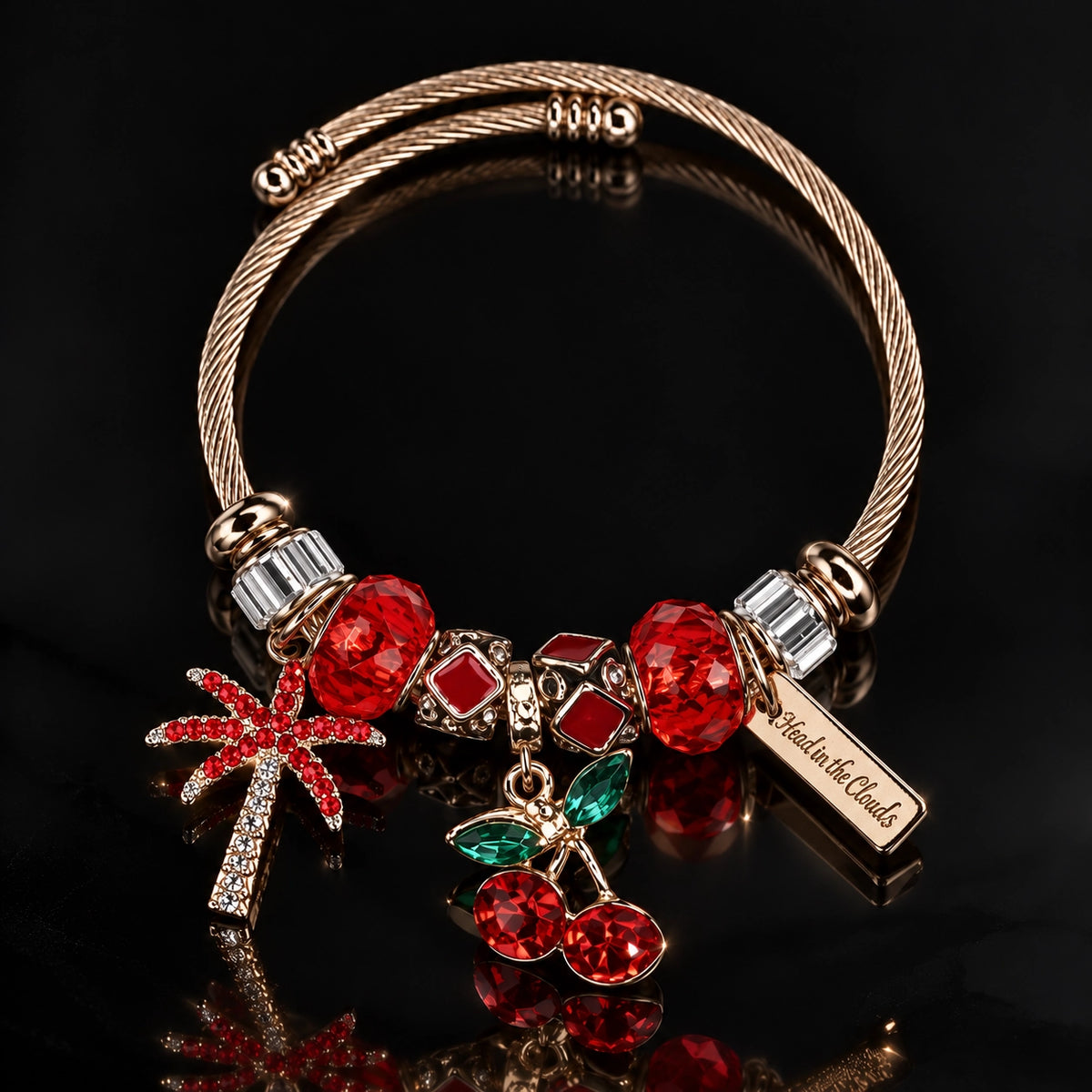 HB00037 - Gold Plated Red & Green Crystal Charm Bracelet – 100% Brass