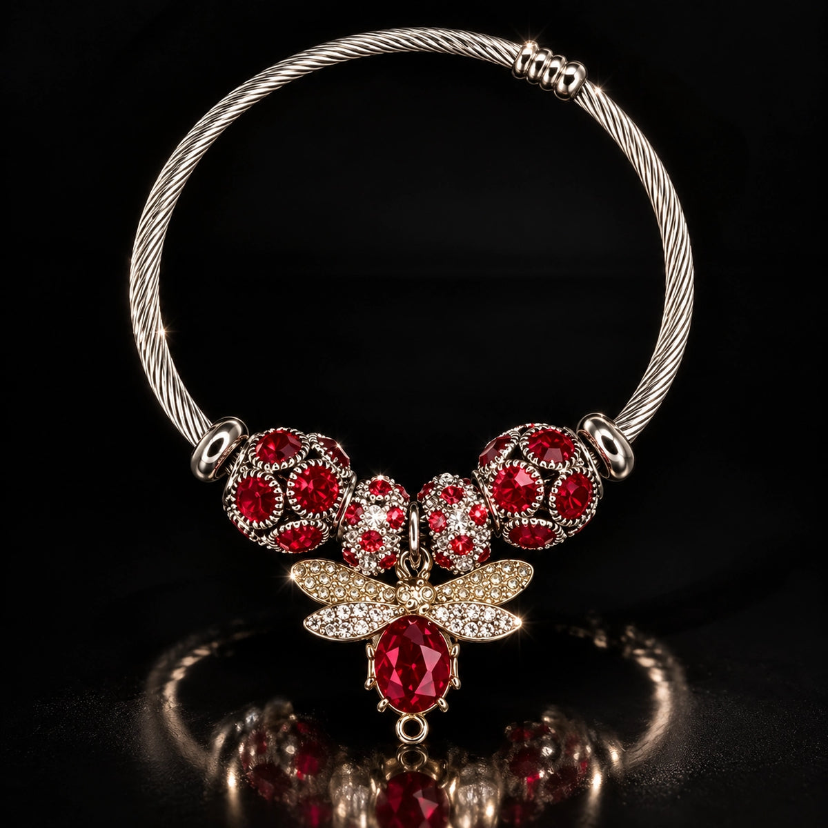 HB00039 - Gold Plated 100% Brass Red Crystal Charm Bracelet – Elegant Statement Jewelry