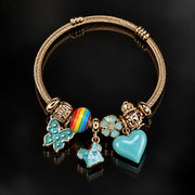 HB00043 - Gold Plated Charm Bracelet – 100% Brass Colorful Heart & Floral Charm Bangle
