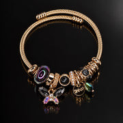 HB00044 - Gold Plated Charm Bracelet – 100% Brass Statement Bangle with Crystal & Bead Details