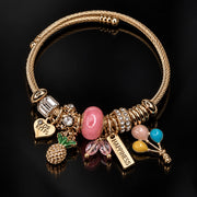 HB00045 - Gold Plated Charm Bracelet – 100% Brass Fashion Bangle with Colorful Charms
