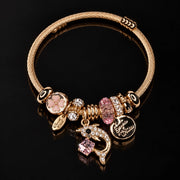 HB00046 - Gold Plated Charm Bracelet – 100% Brass Statement Jewelry with Pink Crystal Accents