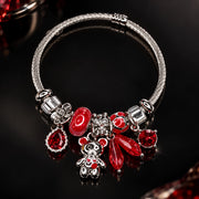 HB00049 - Gold Plated Red Charm Bracelet – 100% Brass Heart & Crystal Charm Bangle