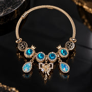 HB00051 - Gold Plated Turquoise Charm Bracelet – 100% Brass Statement Jewelry
