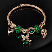 HB00054 - Gold Plated Charm Bracelet – 100% Brass with Emerald Green Crystal Accents