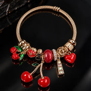 HB00057 - Gold Plated Cherry Charm Bracelet – 100% Brass Statement Bangle