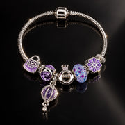 HB00059 - Gold Plated Charm Bracelet – 100% Brass Purple & Silver Jewelry