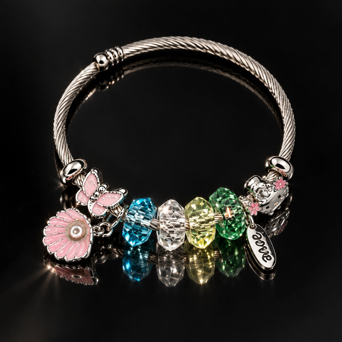 HB00060 - Gold Plated Charm Bracelet – 100% Brass Colorful Beaded & Butterfly Bracelet