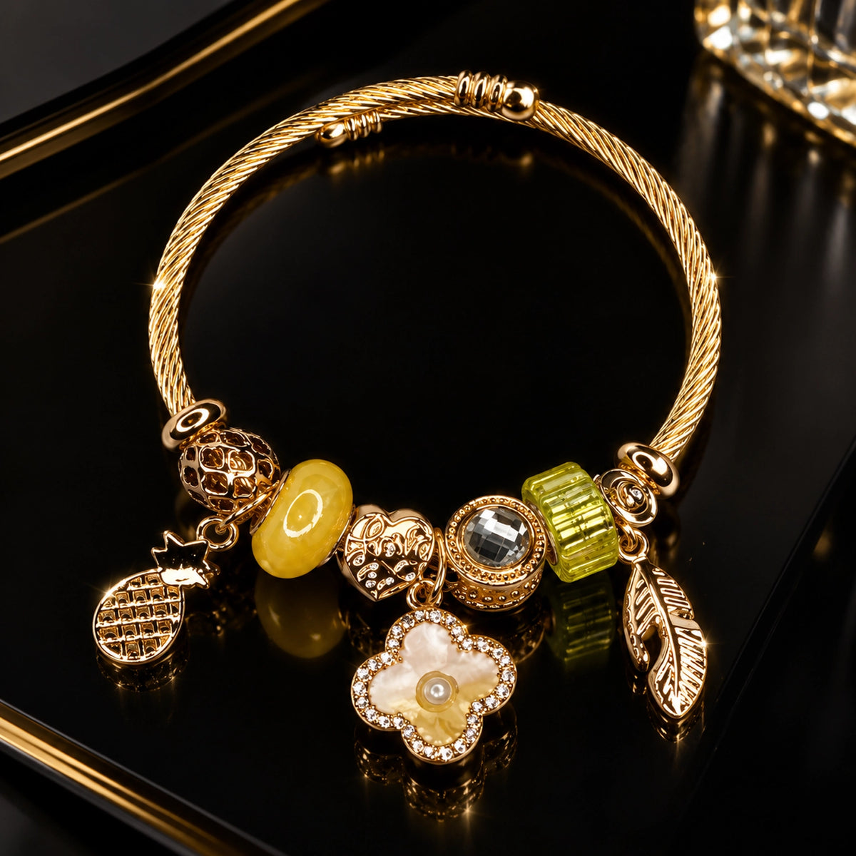 HB00062 - Gold Plated Charm Bracelet – 100% Brass Statement Jewelry