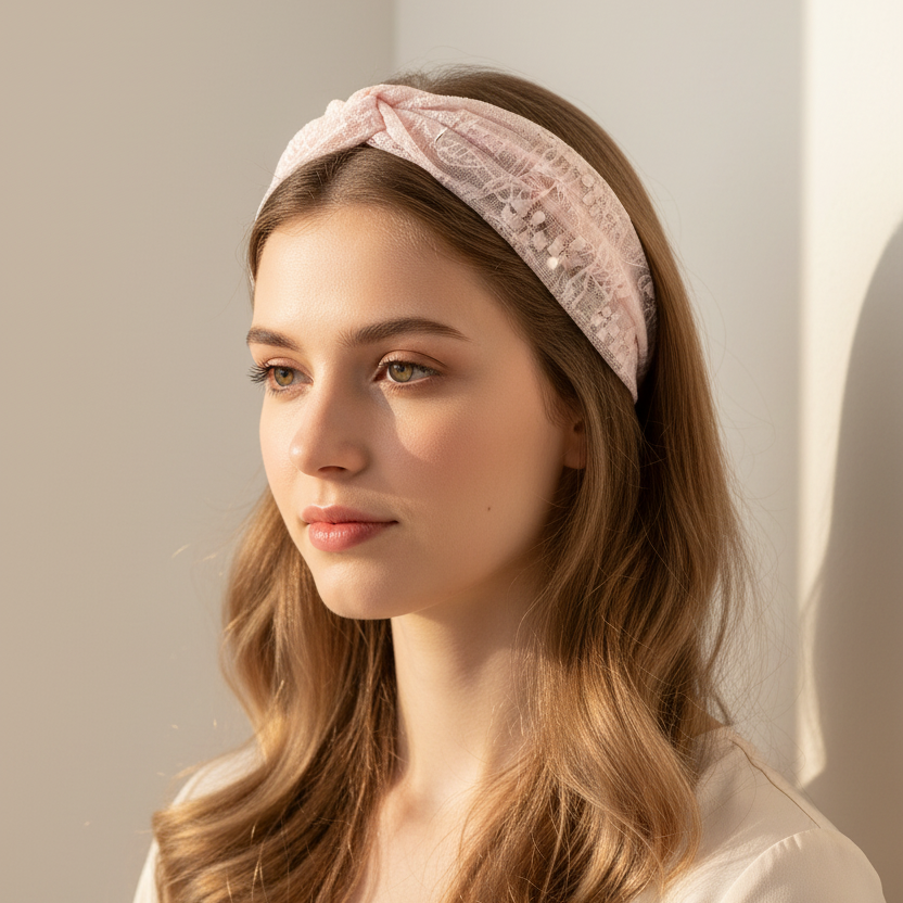 Women’s Floral Lace Headbands – Elastic Twisted Knot Hair Wrap, Wide Vintage Stretch Hairband Accessories (HBE-10436)