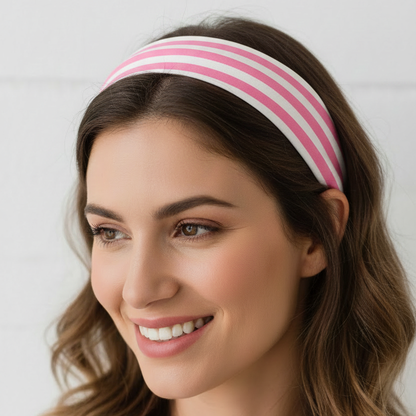 2pc Wide Elastic Headbands Set – Soft Fabric Yoga Hairbands for Women and Girls, Striped & Solid Colo (HBE-30011)