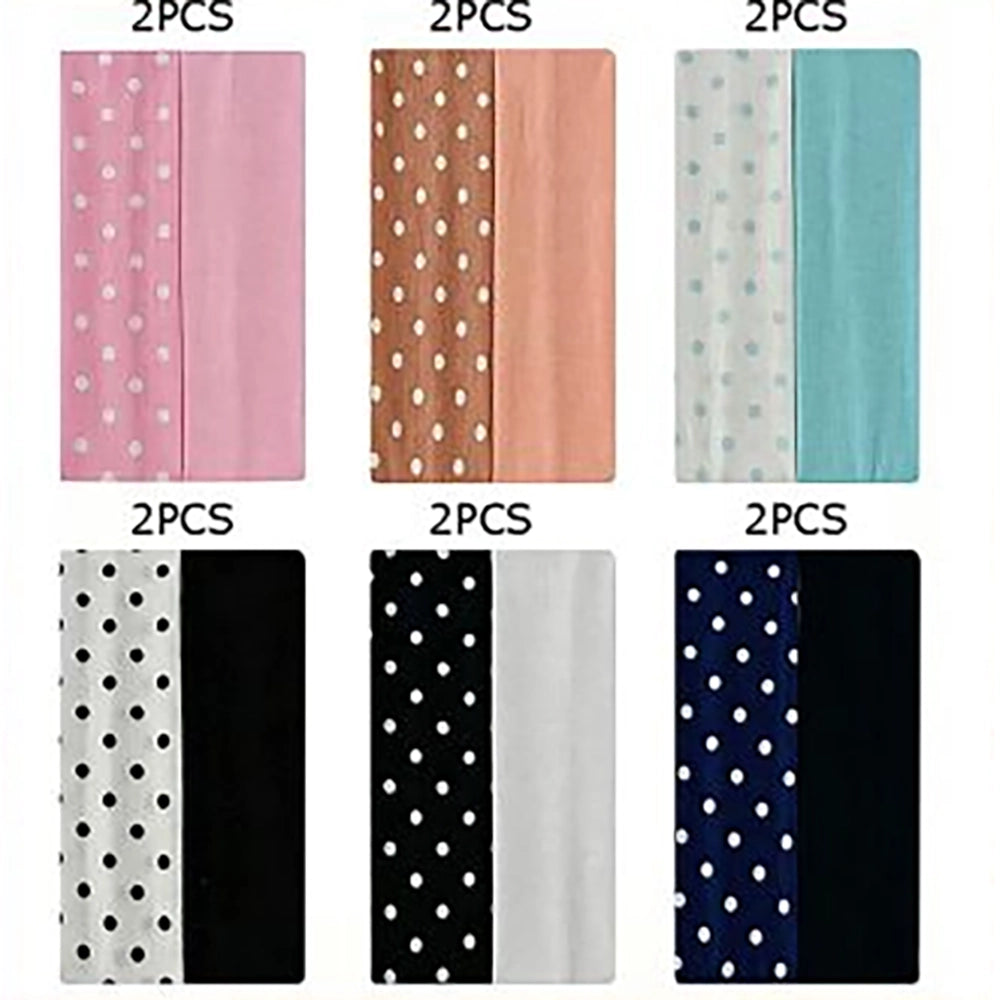 2-Piece Polka Dot & Solid Wide Fabric Headband Set (22cm x 6cm) – Soft Stretch Hair Wraps for Women, Girls, & Toddlers (HBE-30013)