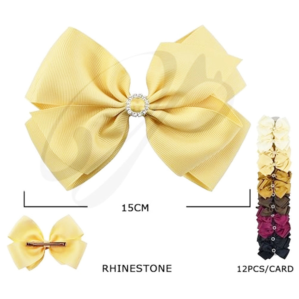 15cm Large Grosgrain Ribbon Hair Bow with Rhinestone Center (HC-26118D)