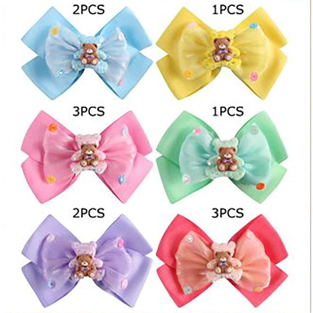 Cute Teddy Bear Layered Hair Bow Clips Set – Oversized Pastel Organza & Grosgrain Hair Accessories for Girls, Toddlers & Kids (HC-26968A)