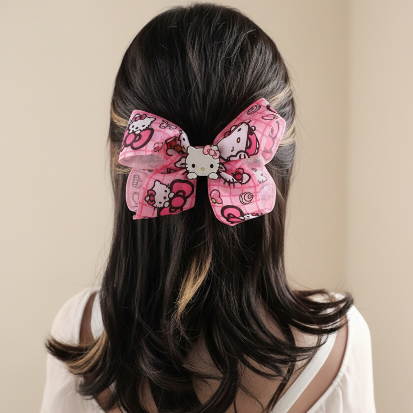 Cute Cartoon Kitten Hair Bows Set – Large 15cm Pink Ribbon Bows with Alligator Clips, Toddler and Girls Hair Accessories Variety Pack (12-Count)