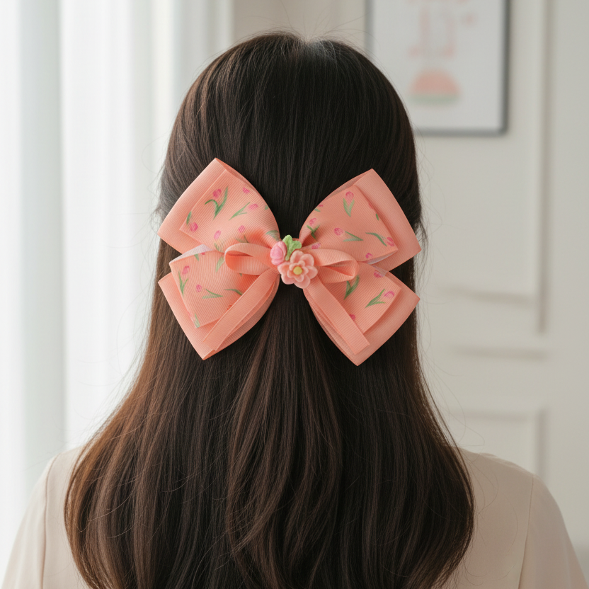 Coquette Large Tulip Hair Bows for Women and Girls - 6-Inch Ribbon Alligator Clips - 12-Pack Assorted Pastel Color Floral Hair Accessories (HC-26974P)