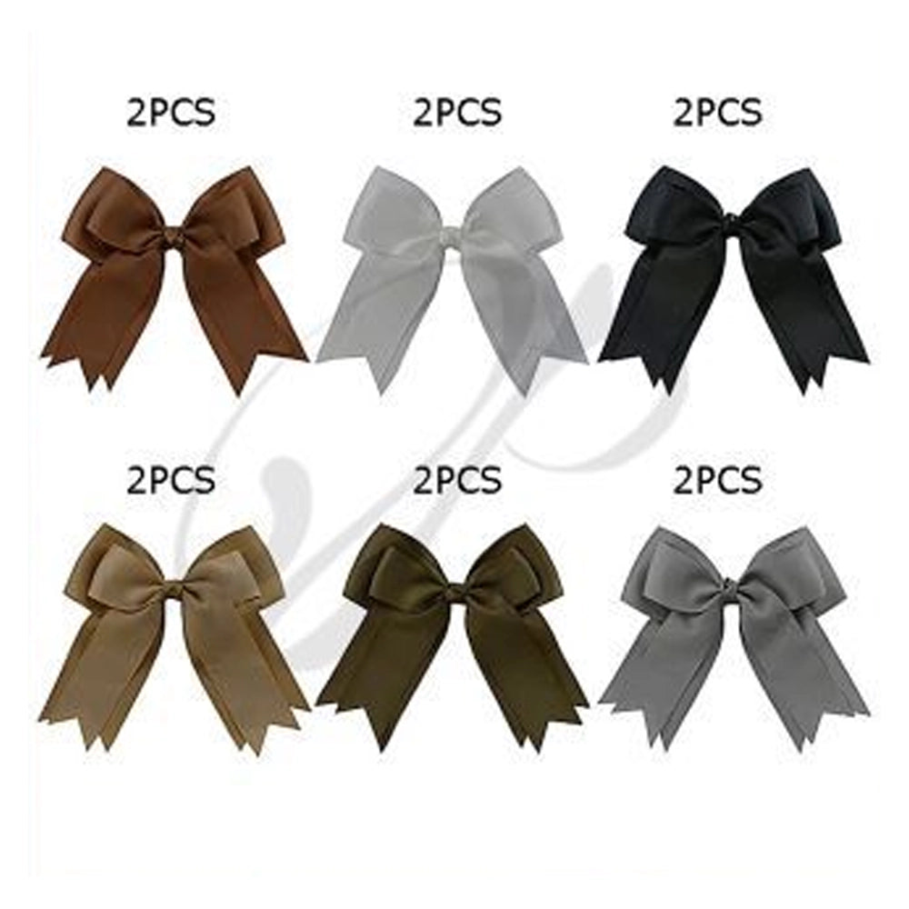 12-Pack Oversized Grosgrain Hair Bows - 20cm Large Boutique Ribbon Clips for Women & Girls - Assorted Neutral Colors (Black, White, Brown, Grey) (HC-28144W)