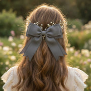 12-Pack Oversized Grosgrain Hair Bows - 20cm Large Boutique Ribbon Clips for Women & Girls - Assorted Neutral Colors (Black, White, Brown, Grey) (HC-28144W)