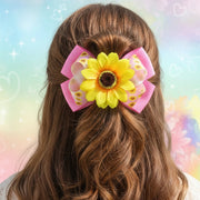 Jumbo Sunflower Ribbon Bow Hair Clip | Bright Floral & Ribbon Hair Accessory for Girls