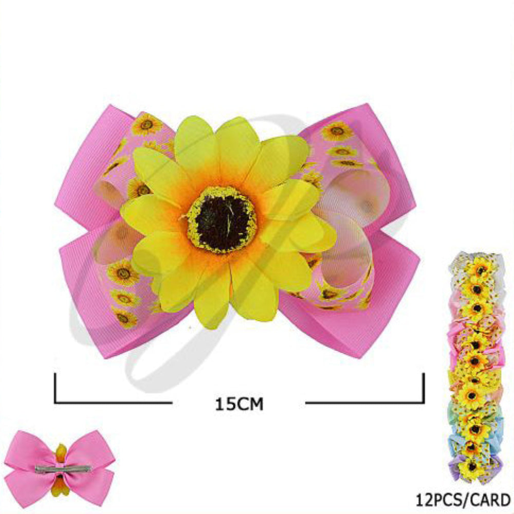 Jumbo Sunflower Ribbon Bow Hair Clip | Bright Floral & Ribbon Hair Accessory for Girls
