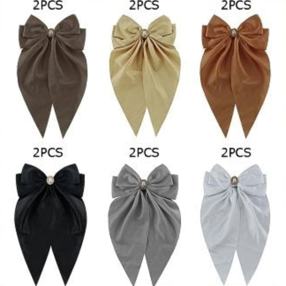 Elegant Oversized Satin Bow Hair Clip with Rhinestone Center - 12 Piece Set (HC-28726W)
