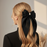 Elegant Oversized Satin Bow Hair Clip with Rhinestone Center - 12 Piece Set (HC-28726W)