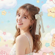 French Lace Long Tail Hair Bow Clip - Vintage Crochet Style Accessory