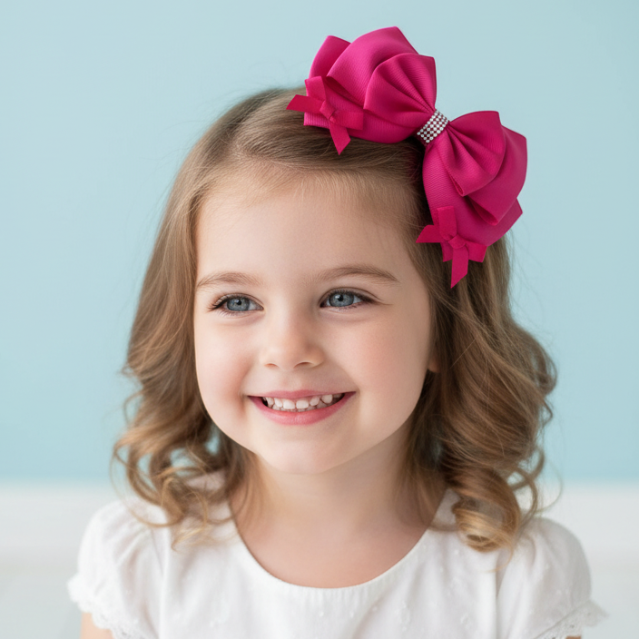 15CM Large Grosgrain Ribbon Bow Hair Clip for Girls – Rhinestone Center Oversized Hair Bow (HC-28942H)