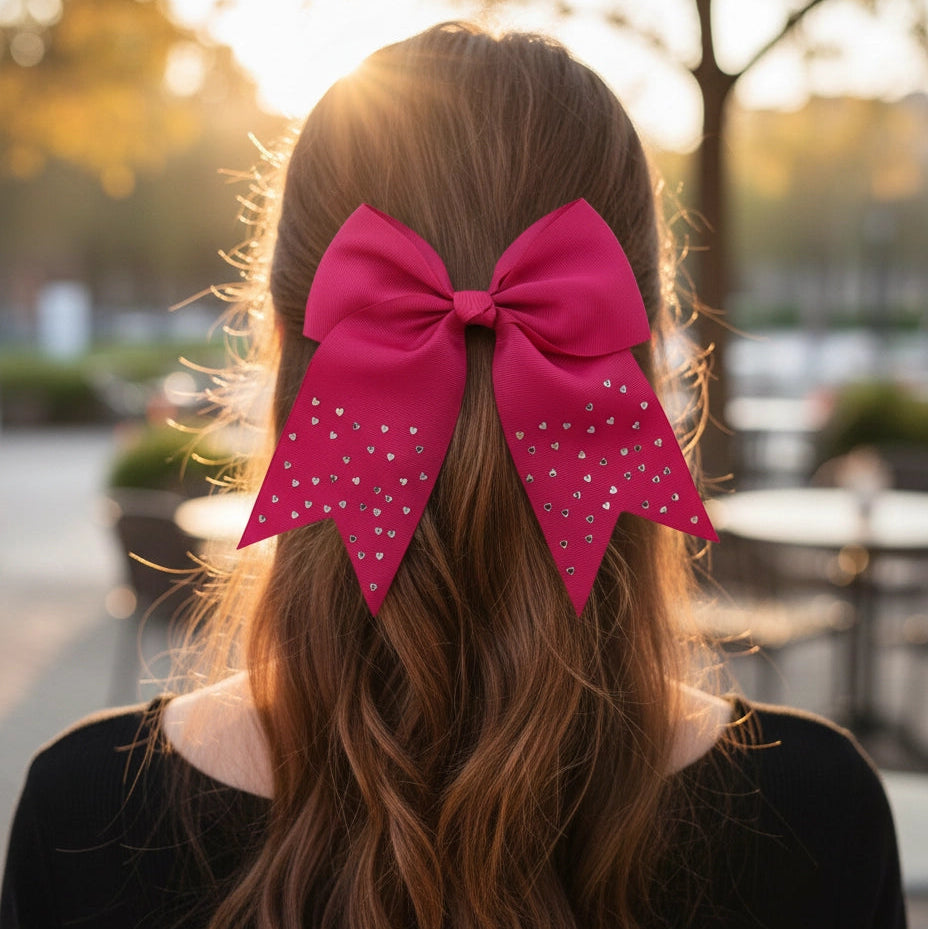 Ultimate Sparkle Cheer Bow - 16CM Jumbo Rhinestone Heart Hair Clip