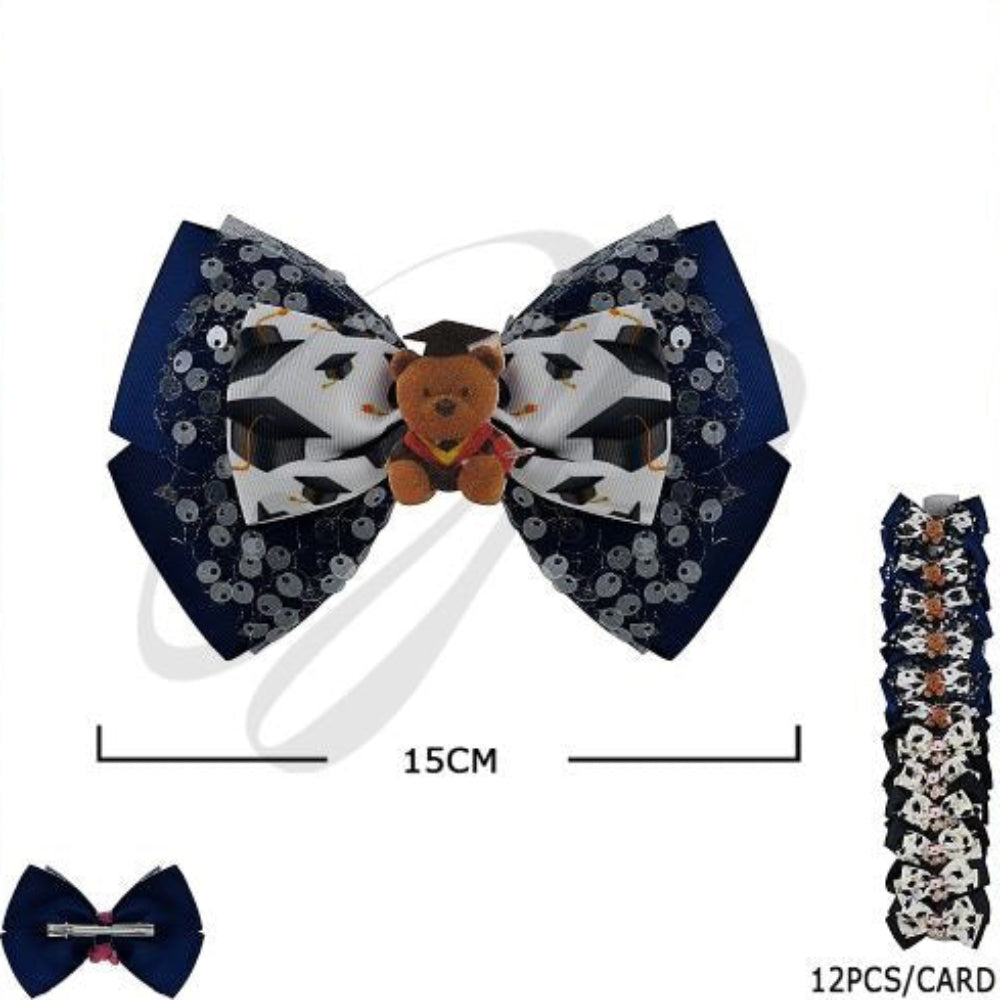 Adorable Graduation Teddy Bow Hair Clip - 12-Piece Set!
