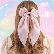 Romantic Rose Chiffon Bow Clip (16CM x 30CM) - Oversized Vintage Hair Tie
