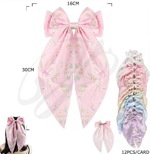 Romantic Rose Chiffon Bow Clip (16CM x 30CM) - Oversized Vintage Hair Tie